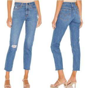 LEVI'S REVOLVE Wedgie Hi Rise Icon Fit Athena Medium Wash Distressed Raw Hem 29